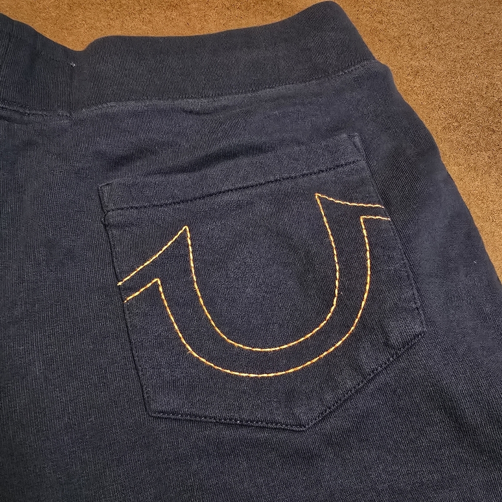 True Religion Sweat Shorts Men XL Blue Fleece Elastic Waist Drawstring Lounge - Picture 4 of 9